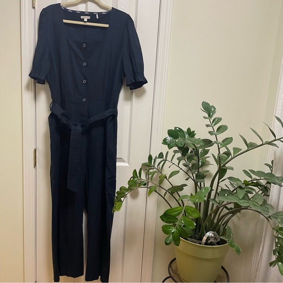 Barbour Navy leilani linen blend square neck puff sleeve Jumpsuit 14 - Picture 5 of 15